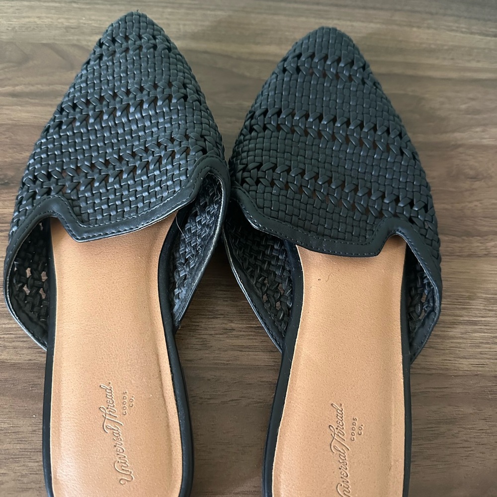 Black Woven Mules, Women's Shoes